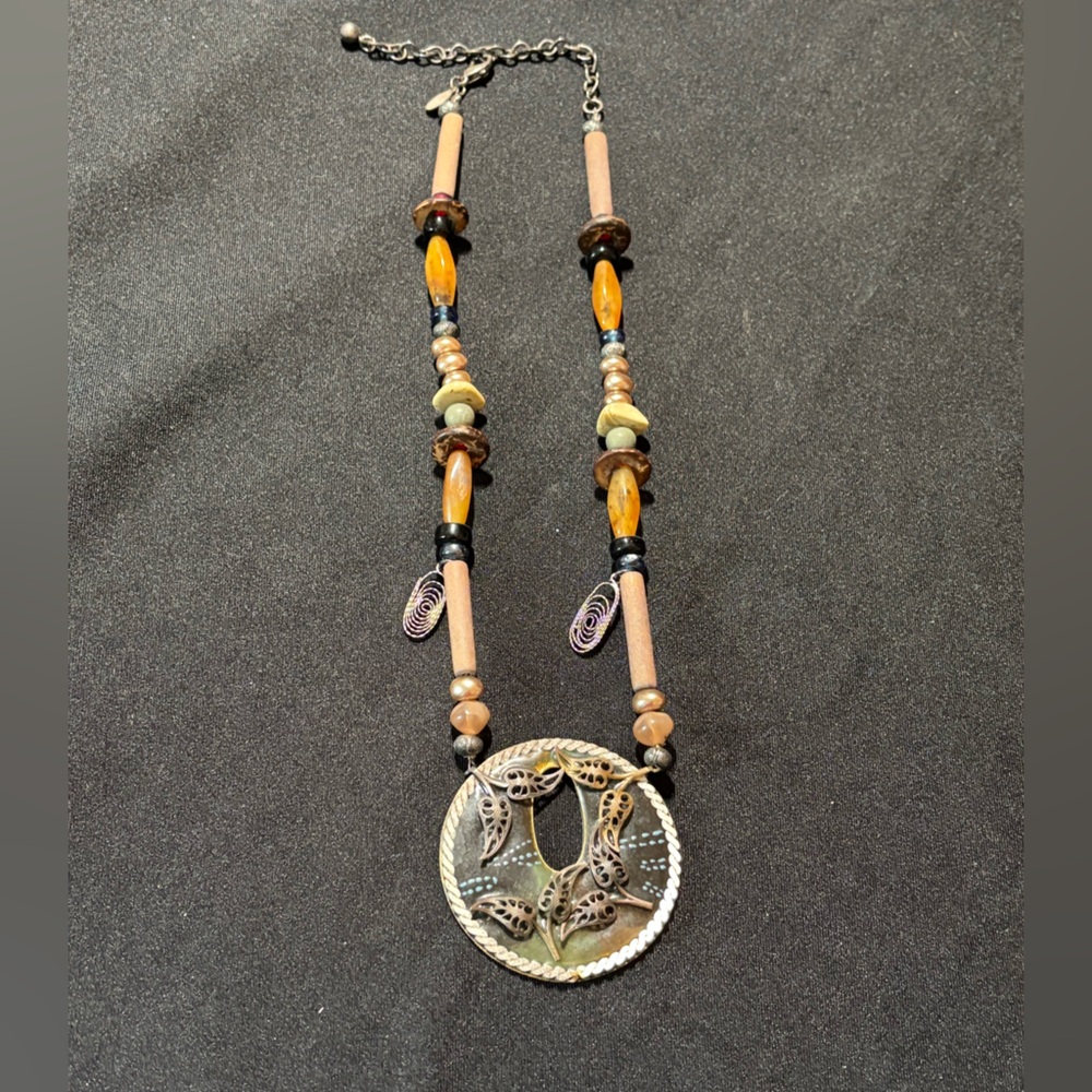 Vintage Chico's Mixed Metal Beaded Pendant Necklace